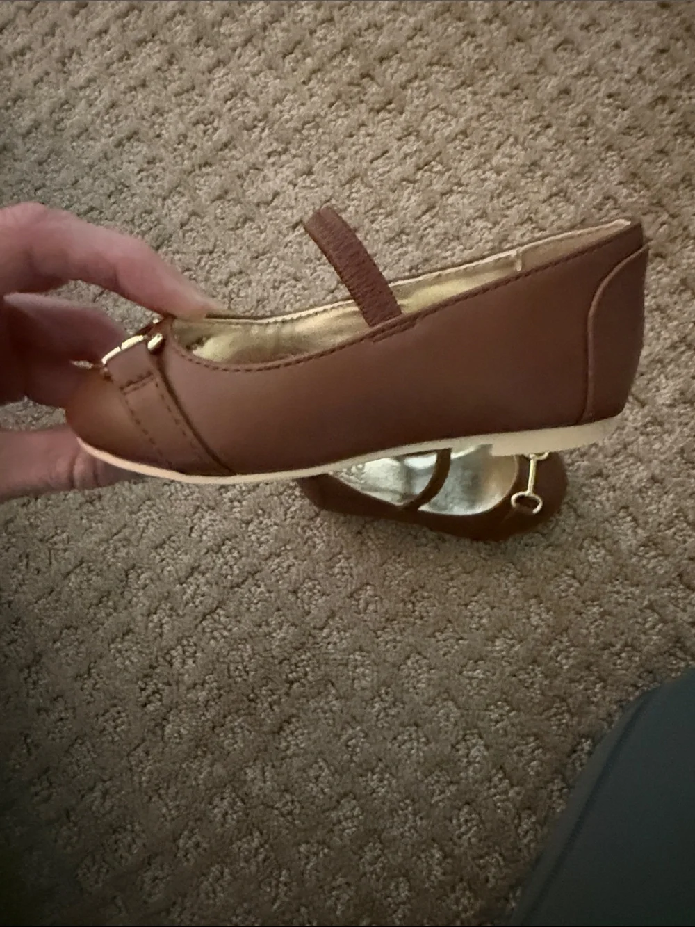 Janie and Jack Girls' Tan Leather Mary Jane Flats with Gold Bit